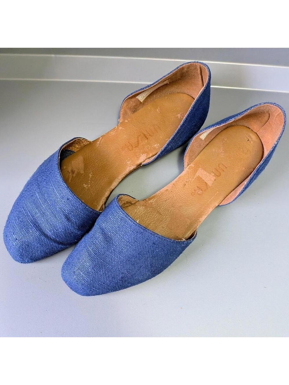 1980s Unisa Navy Canvas D'Orsay Flat Shoes Vintage 7.5